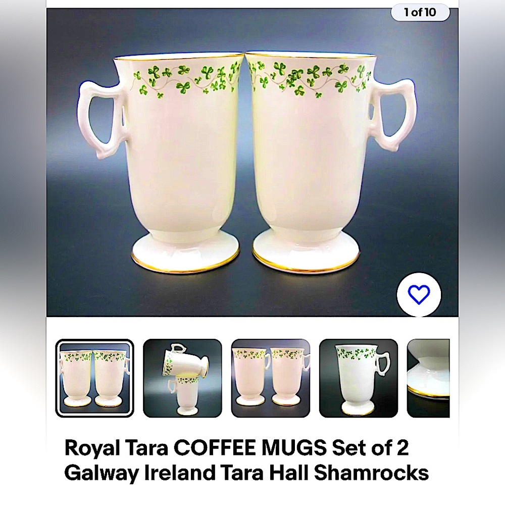 Royal Tara Irish coffee mugs set of 2 Galway bone China shamrocks Irish harps